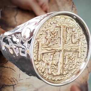 Atocha men&#39;s ring with 14kt gold overlay coin