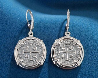 thumbnail image 2 of ATOCHA 925 Sterling Silver Sunken Treasure Shipwreck Coin Earrings – Drop/Dangle, Hook Closure 2 of 4