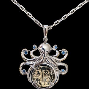 Atocha 14kt gold overlay octopus pendant with chain sunken treasure shipwreck limited edition