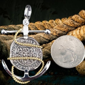 Large anchor pendant with Atocha silver coin