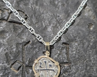 Atocha Silver Coin Necklace: 14kt Gold, Sterling Silver Anchor Chain