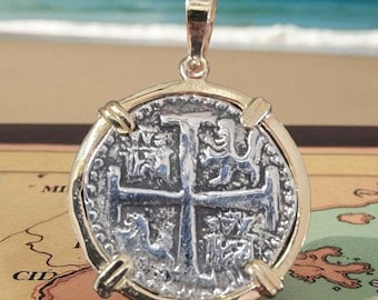 Atocha Shipwreck Silver Coin Pendant, 14k Gold Bezel, Certificate Included