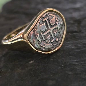 Atocha men&#39;s ring with 14kt gold vermeil coin odd shaped coin