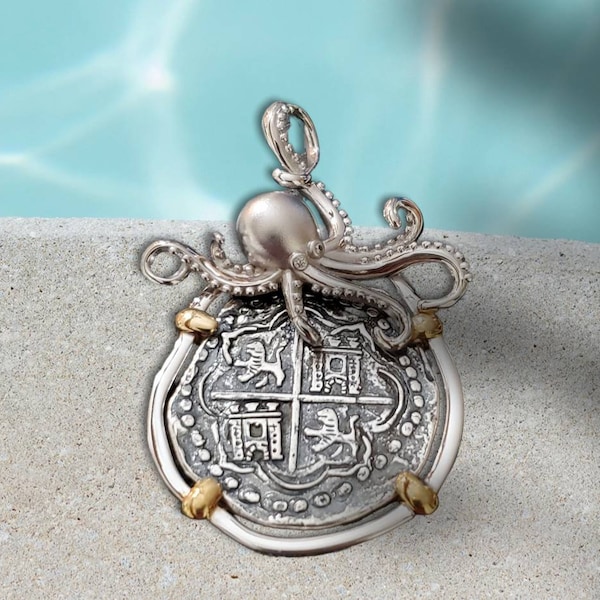 ATOCHA Coin Pendant Design 1600-1700 Octopus Sterling Silver