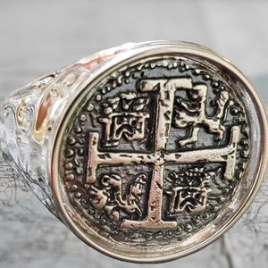 Atocha men&#39;s ring with 14kt gold overlay coin