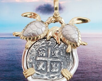 Atocha Coin Turtle Pendant – Sterling Silver 925 Treasure Shipwreck Jewelry, Georgian Era Style, Handmade In USA