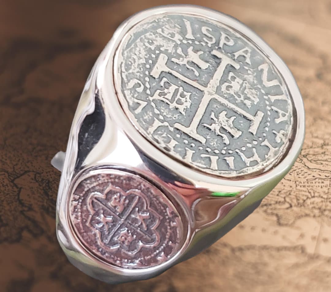 Atocha men's ring silver triple coin shipwreck sunken treasure coin