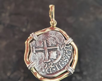 Atocha Coin Shell Pendant - 925 Sterling Silver With Gold Overlay, Handmade Sunken Treasure Jewelry - Nautical Inspired Gift