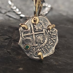 Atocha silver and 14kt gold vermeil coin pendant with chain