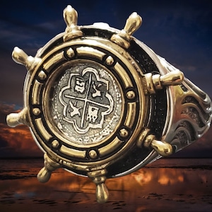 Atocha Ship Wheel Spinner Ring: Sterling Silver, 14kt Gold Overlay