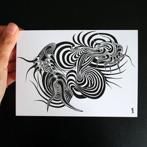 Bewegliche Spiralen und Spikes: Trippy Optische Täuschung Wandkunst, Schwarzweiß 4x6 Druck