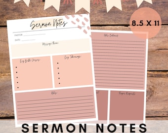 Pink Sermon Notes Printable - Digital Download - Church Notes - Worship Notes - Sermon Journal Instant Download