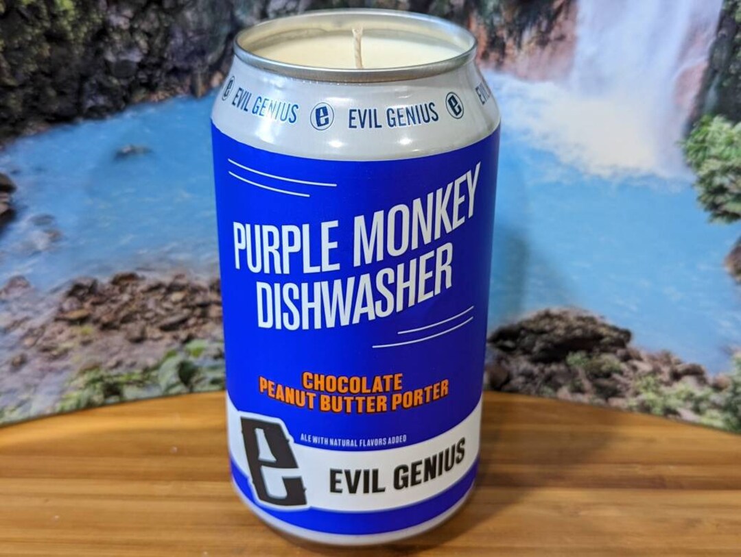 Evil Genius Beer Company Purple Monkey Dishwasher Beer Can Candle