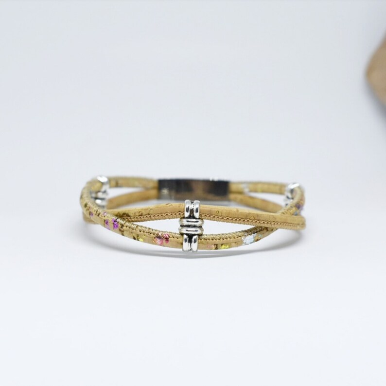 Natural Rainbow Cork Cord Twist Bracelet Etsy