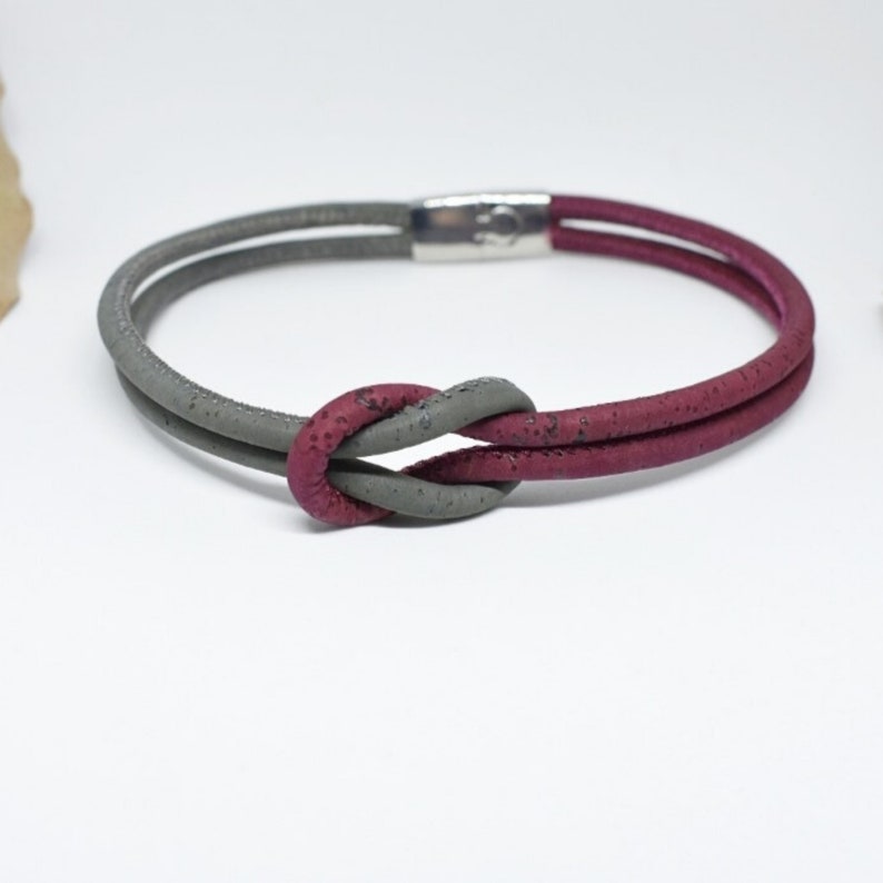 Two colored cork bracelet with grey and wine red and with magnetic ends