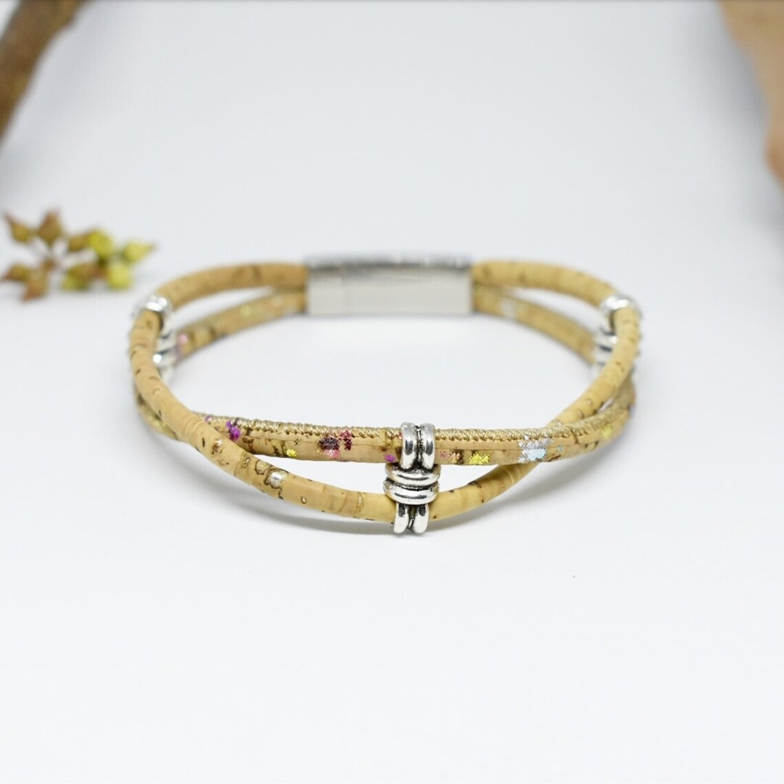 Natural Cork Cord Twist Bracelet Etsy