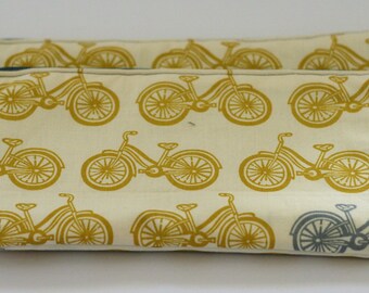 Handmade Bicycle Print Cotton Pencil / Make Up Case