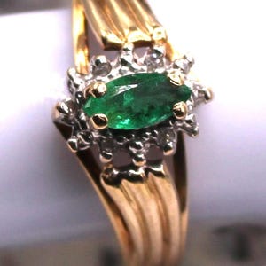 Marquise Green Tourmaline and Diamond Halo Frame Split Shank Tiered Ring in 10K Yellow Gold