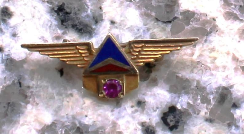 Wings Lapel Pin 10k Yellow Gold With Pink Sapphire Blue and Red Enamel ...