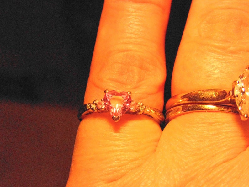 Pink Heart Topaz in 10k white gold with Diamonds pink topaz on either side