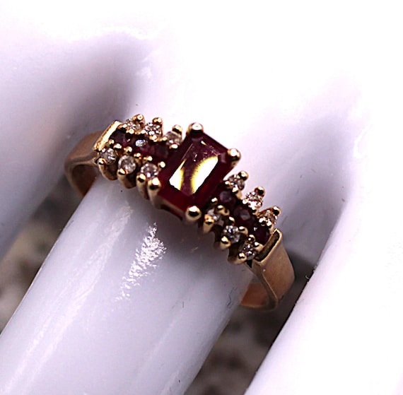 Emerald Cut Ruby with Diamonds Cathedral Tiered R… - image 2