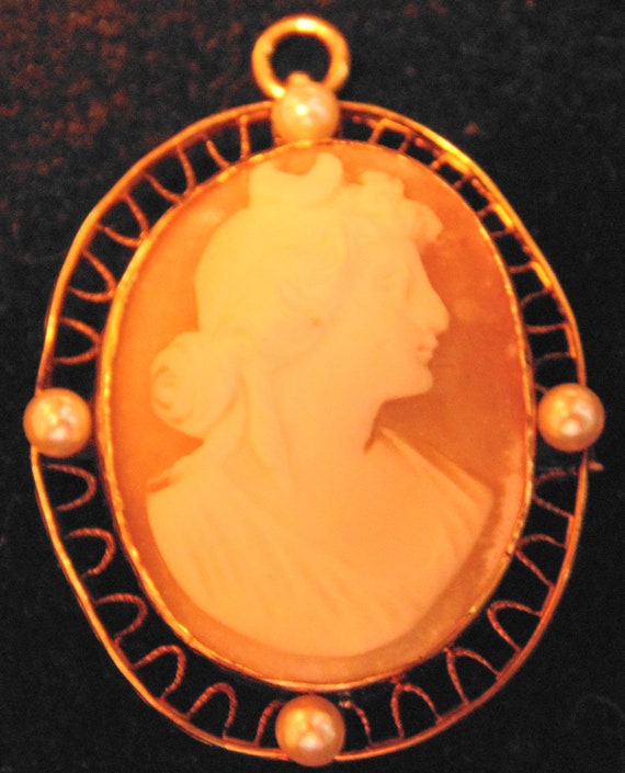 very old handmade cameo brooch early 1900s