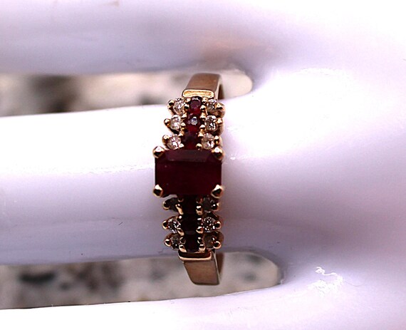 Emerald Cut Ruby with Diamonds Cathedral Tiered R… - image 4