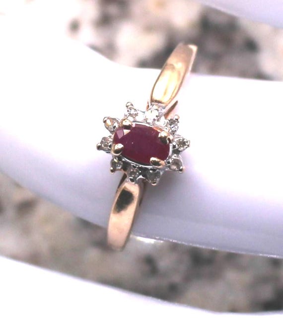 Oval Ruby with Diamond Halo Frame Split Shank Tie… - image 1