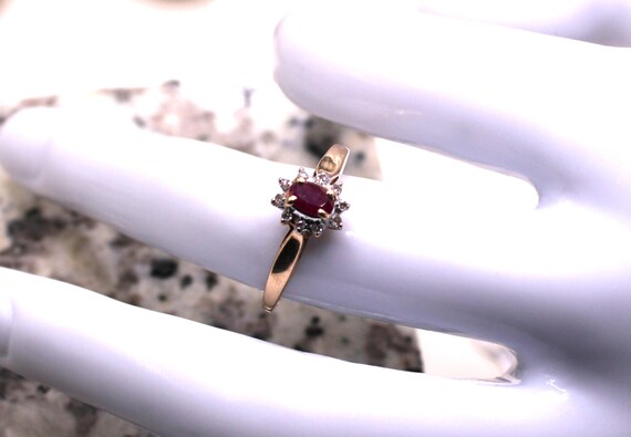 Oval Ruby with Diamond Halo Frame Split Shank Tie… - image 6