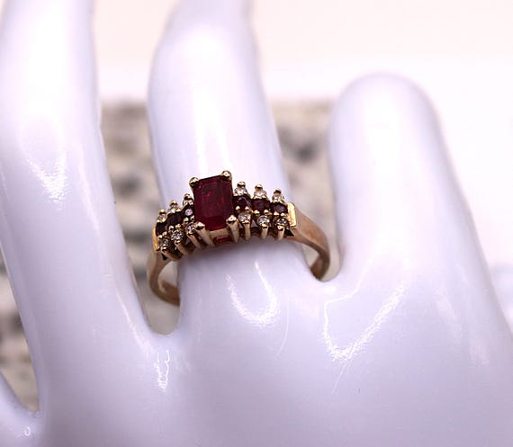 Emerald Cut Ruby with Diamonds Cathedral Tiered R… - image 3