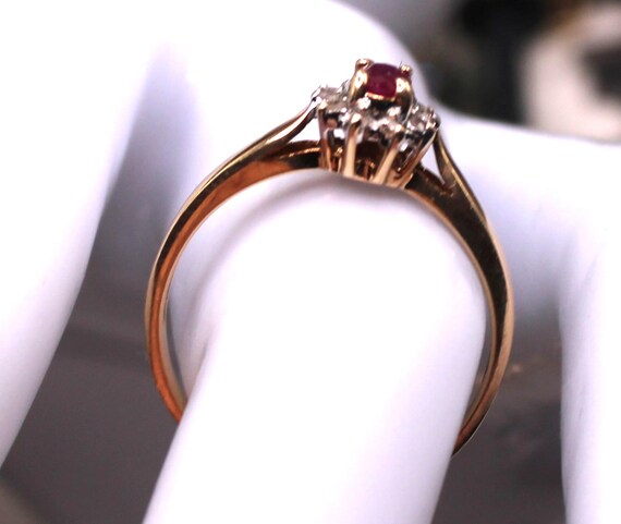 Oval Ruby with Diamond Halo Frame Split Shank Tie… - image 2