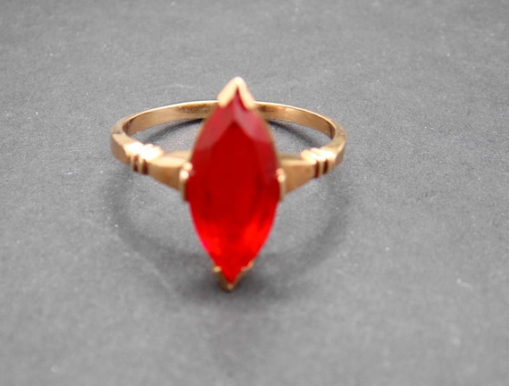Yellow Gold 10K Blood Red lab created Sapphire Ma… - image 1
