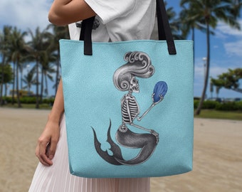 Sea Witch Mermaid Beach Bag | Mermaid Skeleton | Scary Mermaid | Sea Hag | Mermaid Tote | Gifts for Mermaid Lovers