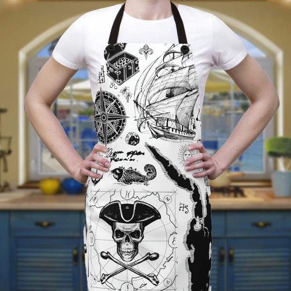 Pirate Apron | Skull & Cross Bones | Men's Aprons | BBQ Grill Apron | Pirate Cook Skull Chef | Aprons for Dad | Father's Day Gifts