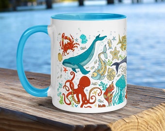 Sea Life Coffee Mug | Dolphin Mug | Whale Coffee Mug | Tropical Cup | Gifts for Ocean Lovers