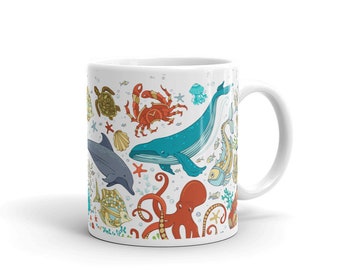 Sea Life Coffee Mug | Dolphin Mug | Whale Coffee Mug | Tropical Cup | Gifts for Ocean Lovers