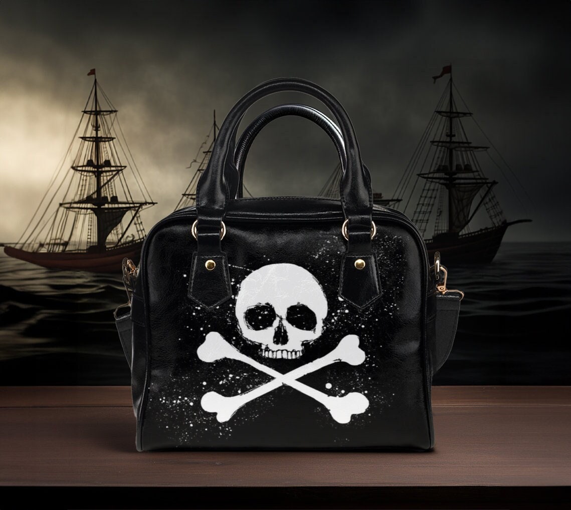 The Skull Bag with Wallet  Leather Skull Tote Purse Rivet 