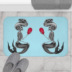 Skeleton Mermaid Bath Mat | Gothic Mermaid Shower Mat | Mermaid Bathroom Rugs | Mermaid Bathroom Decor | House Warming Gifts