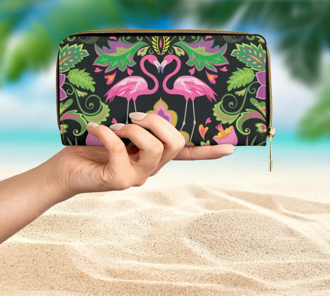 Tropical Flamingos Zipper Wallet Tropical Wallet Beachy Wallet Colorful