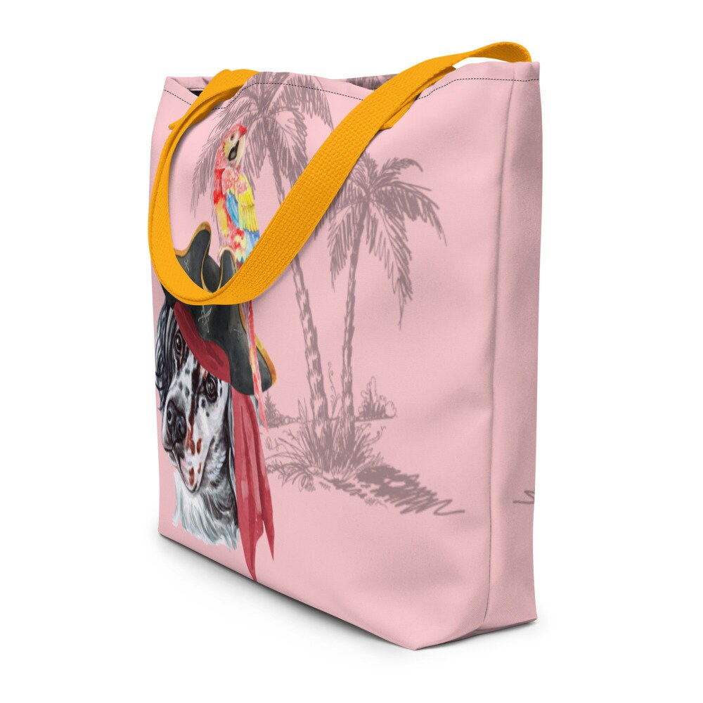 Pirate Dog Beach Bag, Pirate and Parrot Tote, Pirate Gifts, Ocean
