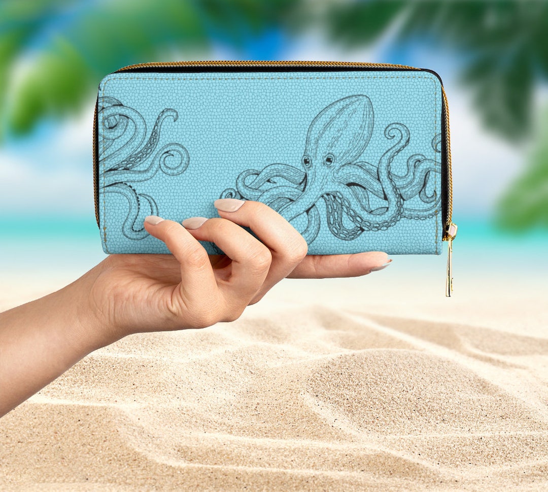 Octopus Zipper Wallet, Ocean Life Ocean Animals Wallet, Tropical Gifts, Sea Life, Ocean Gifts ...