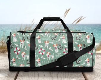 Sailor Dog Duffle Bag | Nautical Travel Bag | Beachy Over Night Bag | Square Duffle Bag | Tropical Duffle Bag