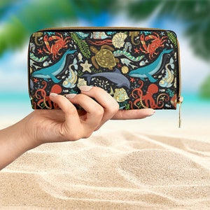 Sea Life Zipper Wallet | Ocean Life Zipper Wallet | Gifts for Ocean Lovers | Tropical Wallet | Octopus Whale Dolphin Turtle Wallet