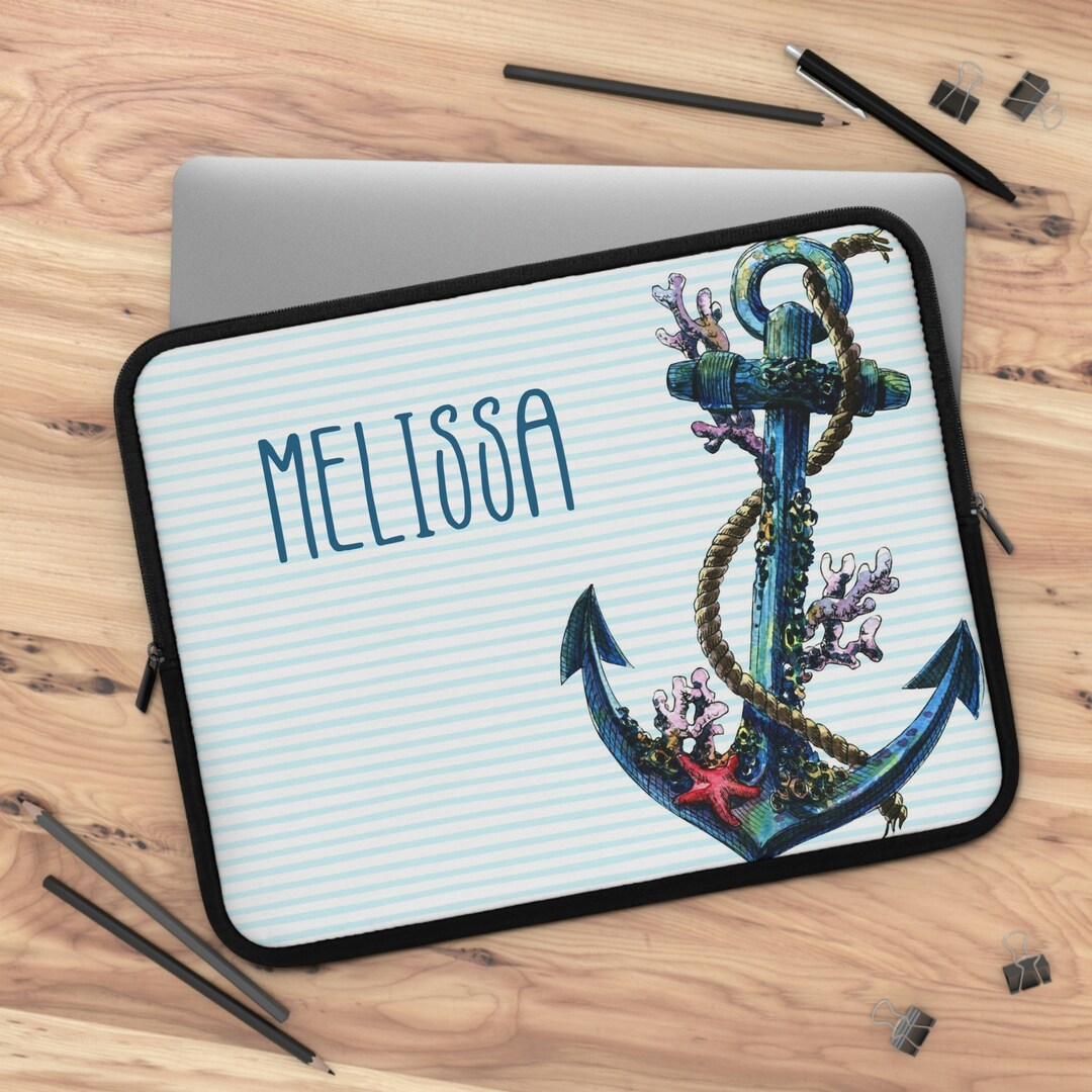 Anchor and Coral Laptop Sleeve Nautical Computer Sleeve Anchor Laptop