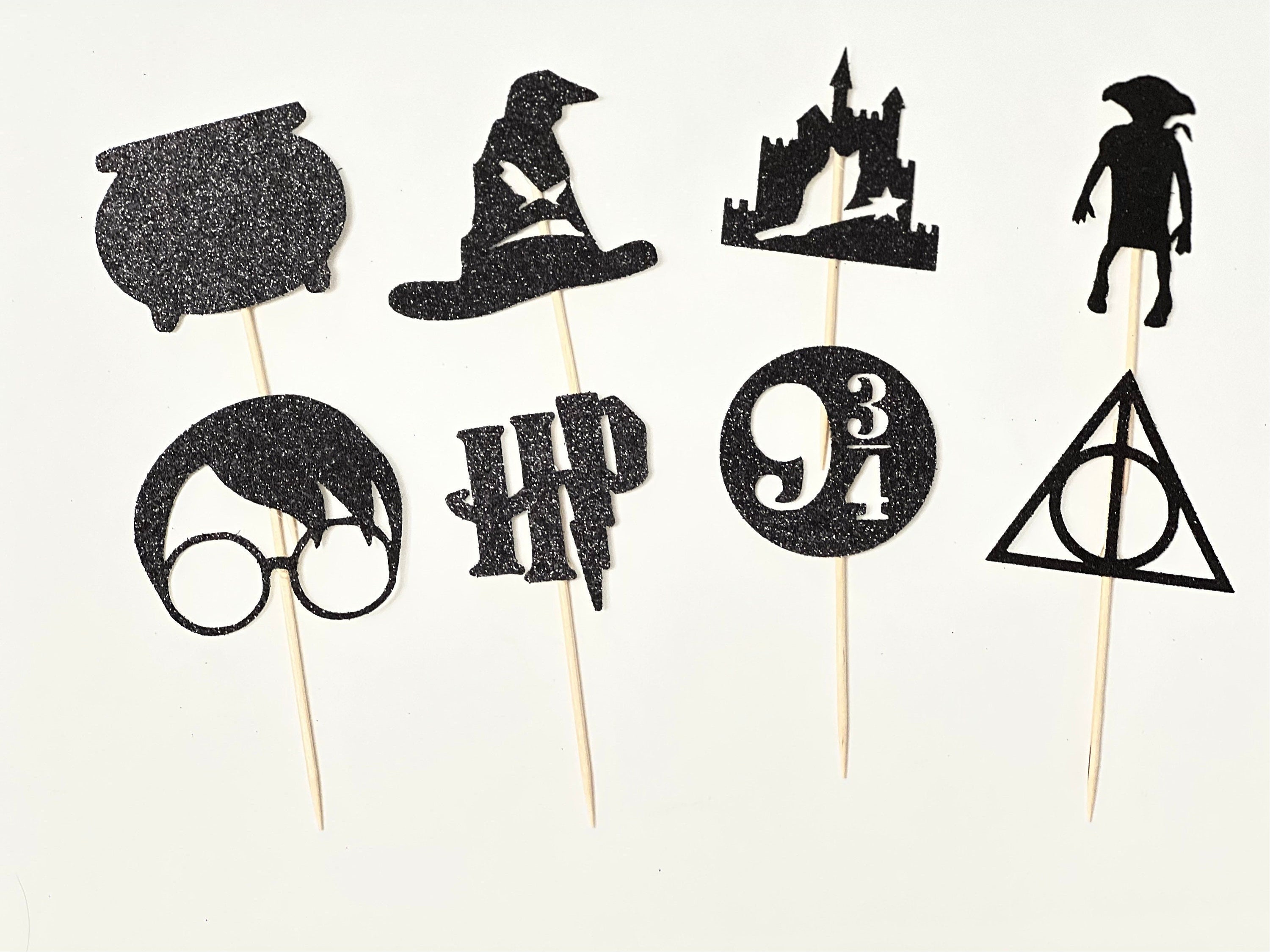 Ready to Ship Wizard Cupcake toppers Baby Shower Decoration Wizard Birthday Glitter Black boy girl custom