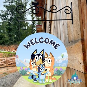 Blue Heeler Dog Welcome Sign Door Decor ~ Disney Sign Outdoor Home Porch Decor Blue Heeler Family Blue Dog ~ Reversible Option ~ 2 sizes!