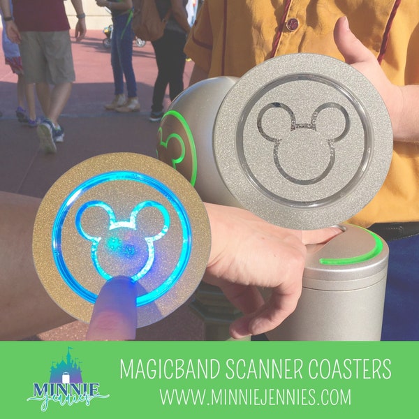 Walt Disney World Disneyland MagicBand Magic Band Scanner Drink Coaster Pressure Activated Mickey Mouse Light Glow Coasters RGB LED Sparkle