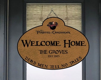Pirates of the Caribbean Welcome Home Customized Personalized Door Disney World Sign Outdoor Home Porch Decor Captain Jack Mickey Mouse
