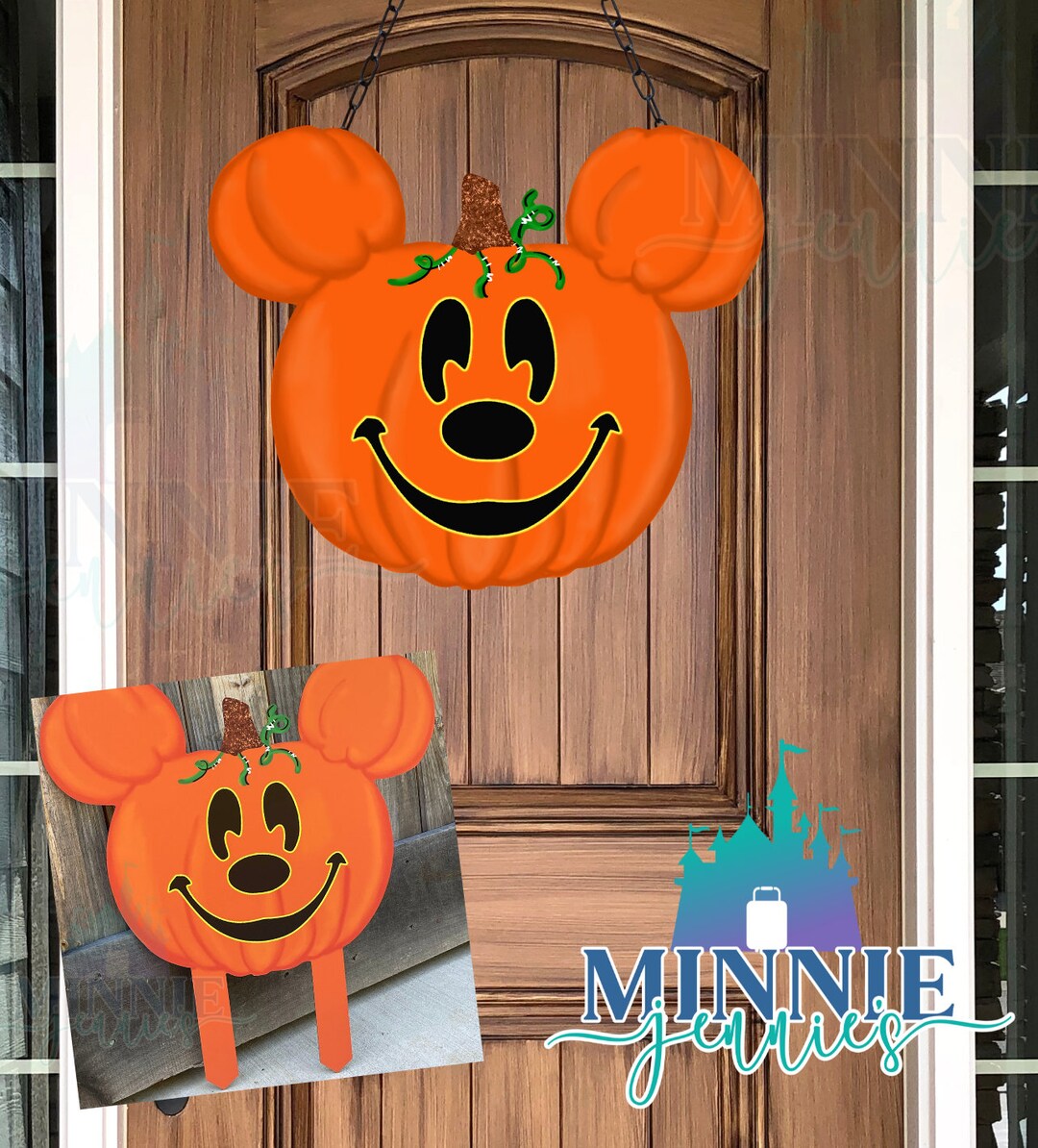 Mickey Pumpkin Halloween Fall Door Hanger or W/ Yard Stakes