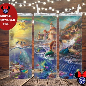 Princess Ariel and Prince Eric PNG 20 oz Skinny Straight Tumbler Wrap Sublimation Design ~ The Little Mermaid